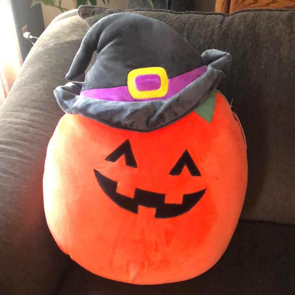PAIGE Orange Pumpkin Squishmallows Plush with Black Witch Hat
